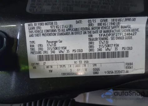 2015 Ford Focus Se z USA, uszkodzony, nr VIN 1FADP3F27FL248427